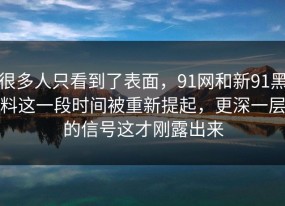 很多人只看到了表面，91网和新91黑料这一段时间被重新提起，更深一层的信号这才刚露出来