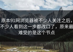 原本91网浏览器被不少人关注之后，不少人看到这一步都改口了，原来最难受的是这个节点