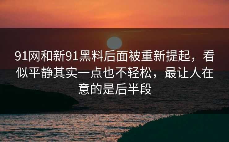 91网和新91黑料后面被重新提起，看似平静其实一点也不轻松，最让人在意的是后半段