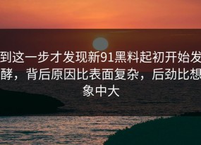 到这一步才发现新91黑料起初开始发酵，背后原因比表面复杂，后劲比想象中大