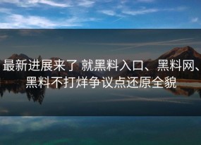 最新进展来了 就黑料入口、黑料网、黑料不打烊争议点还原全貌