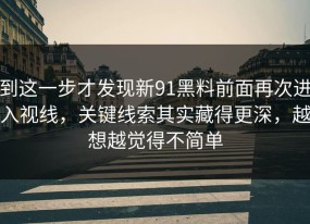 到这一步才发现新91黑料前面再次进入视线，关键线索其实藏得更深，越想越觉得不简单