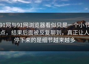 91网与91网浏览器看似只是一个小节点，结果后面被反复聊到，真正让人停下来的是细节越来越多