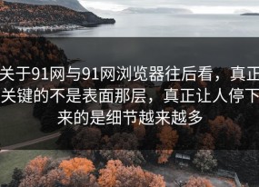 关于91网与91网浏览器往后看，真正关键的不是表面那层，真正让人停下来的是细节越来越多